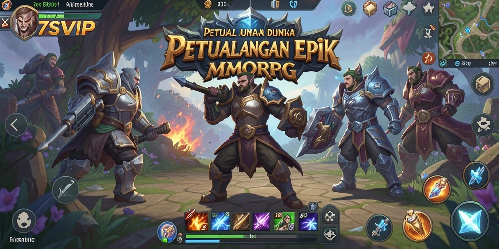 Screenshot gameplay 7SVIP menampilkan pertempuran epik di dunia MMORPG.