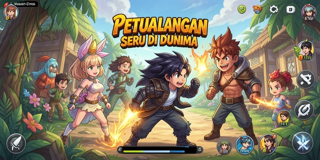 Screnshot permainan Anime menunjukkan pertarungan epik dan karakter yang menarik.