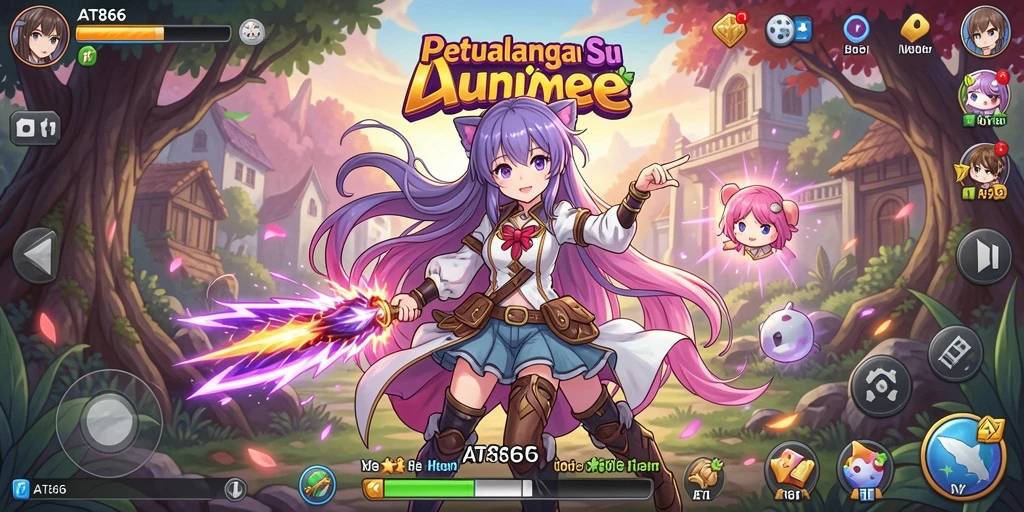 Tampilan gameplay AT866 yang penuh warna dan karakter menarik.