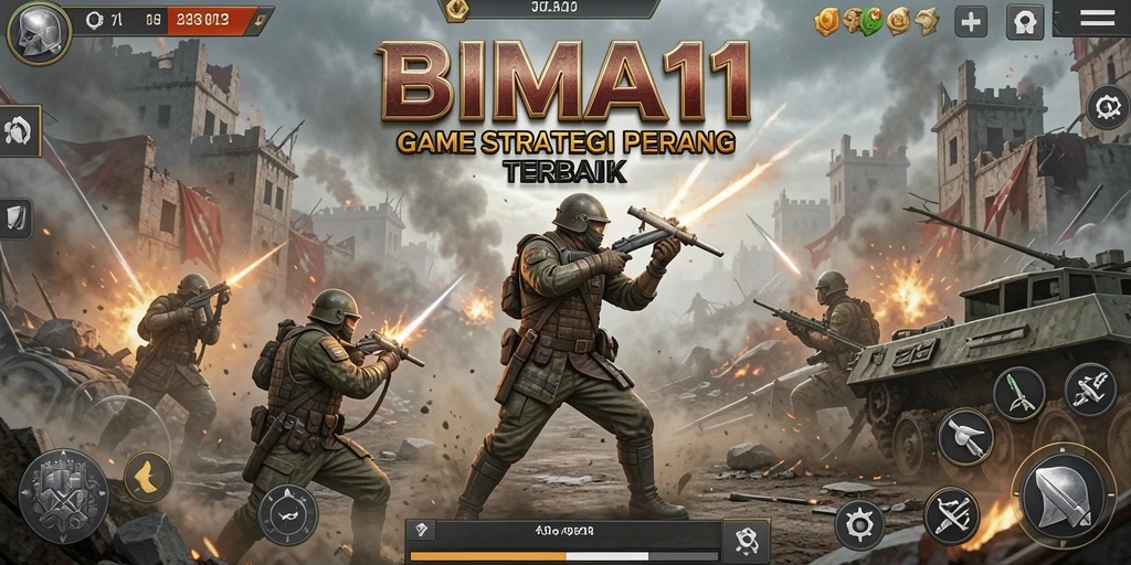 Screenshot gameplay BIMA11 menampilkan pertempuran SLG yang intens.
