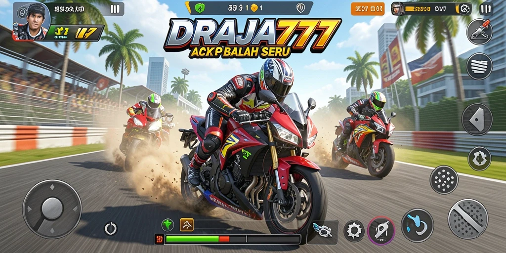Screenshot gameplay DRAJA777 yang menunjukkan aksi balap motor yang seru.