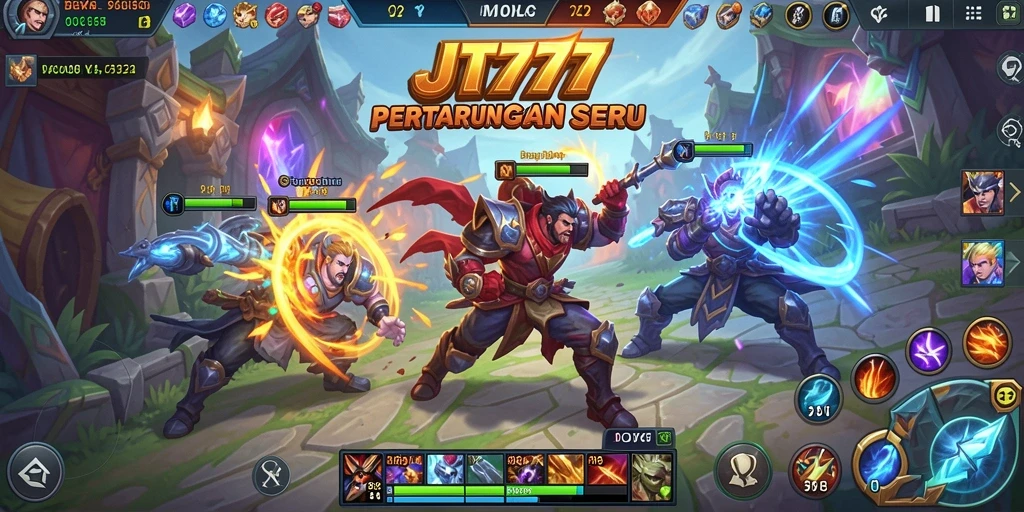 Tampilan gameplay JT777 yang mendebarkan dalam pertarungan MOBA.
