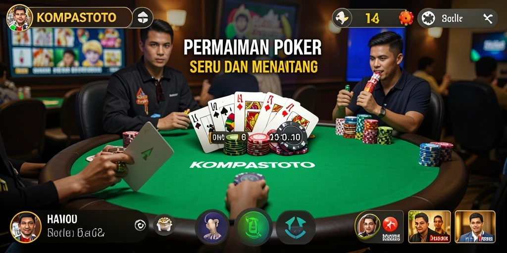 Tampilan gameplay poker yang mendebarkan di KOMPASTOTO.