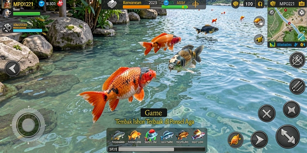 Tampilan gameplay MPO1221 yang seru saat menembak ikan di laut.