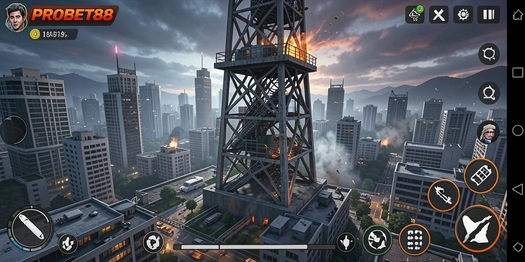 Screenshot gameplay PROBET88 yang menunjukkan aksi menara bertahan.