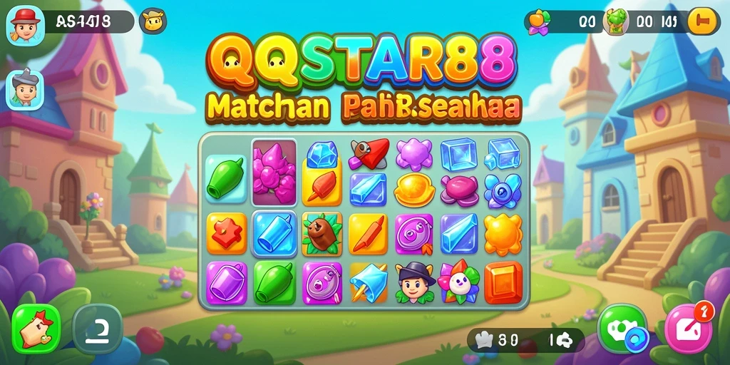 Tangkapan layar gameplay QQSTAR88 dengan aksi Match-3 seru.