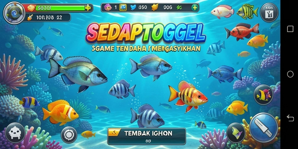 Tangkapan layar gameplay SEDAPTOGEL menampilkan aksi menembak ikan yang seru.