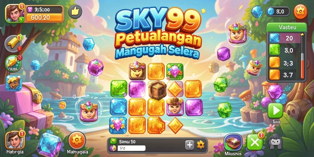 Tampilan gameplay <strong>SKY99</strong> yang seru dalam mencocokkan permata.