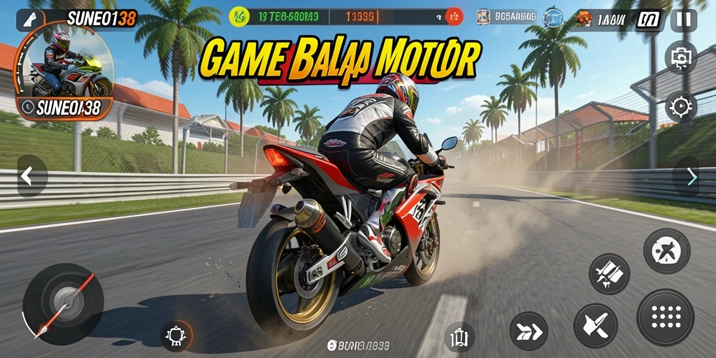 Tampilan gameplay menegangkan dengan motor balap di jalur yang menantang.