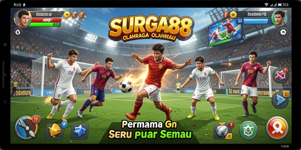 Tampilan gameplay SURGA88 yang mendebarkan dalam arena olahraga.