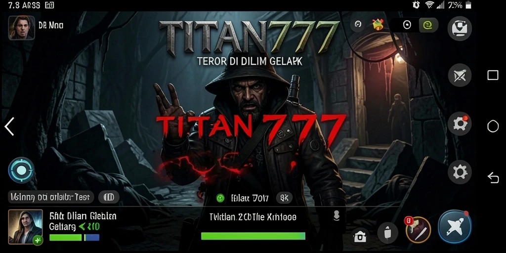 Tampilan gameplay menegangkan di dalam dunia <strong>TITAN777</strong> yang gelap dan misterius.