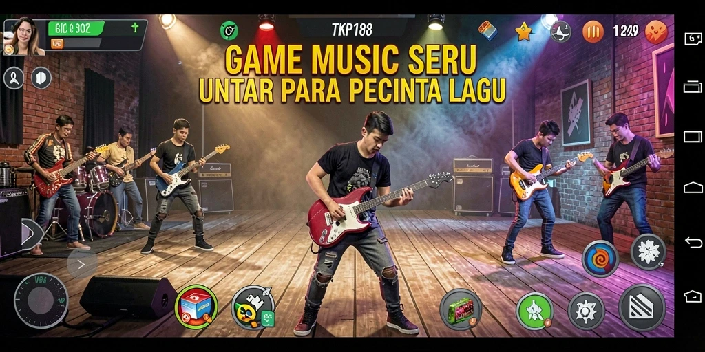 Tampilan gameplay TKP188 dengan berbagai lagu yang seru.
