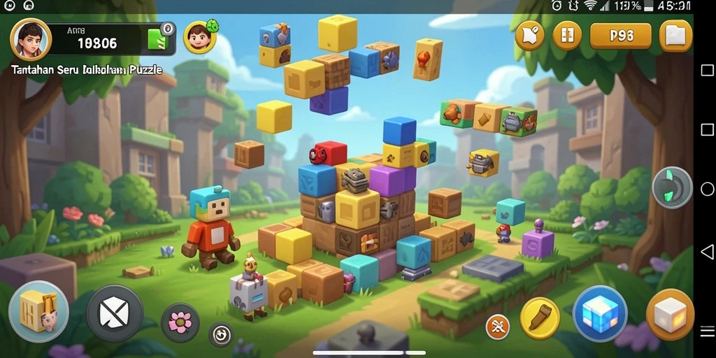 Screenshot utama V98 menampilkan gameplay Puzzle yang menarik dan penuh warna.